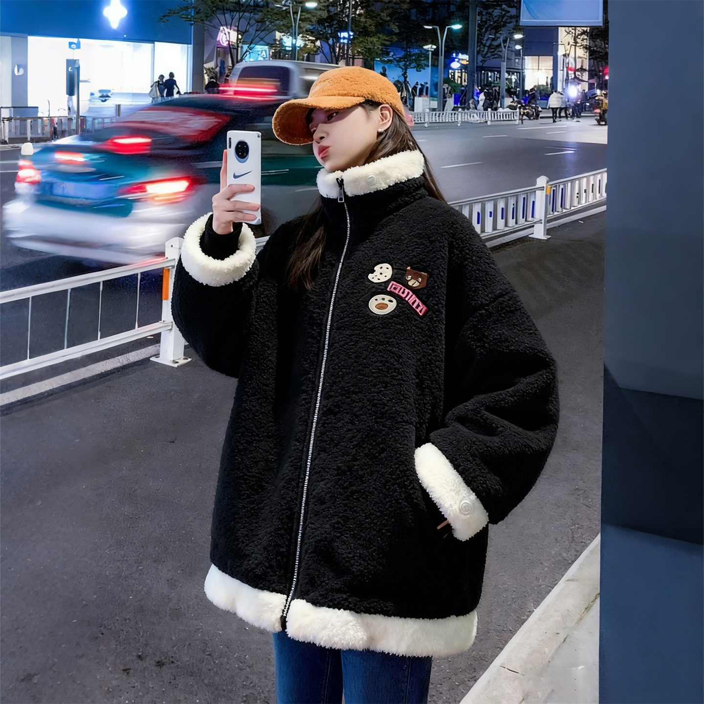 300斤大码女装羊羔毛棉服外套