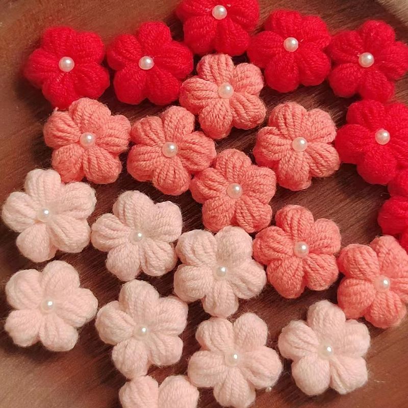 毛线DIY泡芙花手工发夹小花朵饰品点缀装饰胸针手工配件花