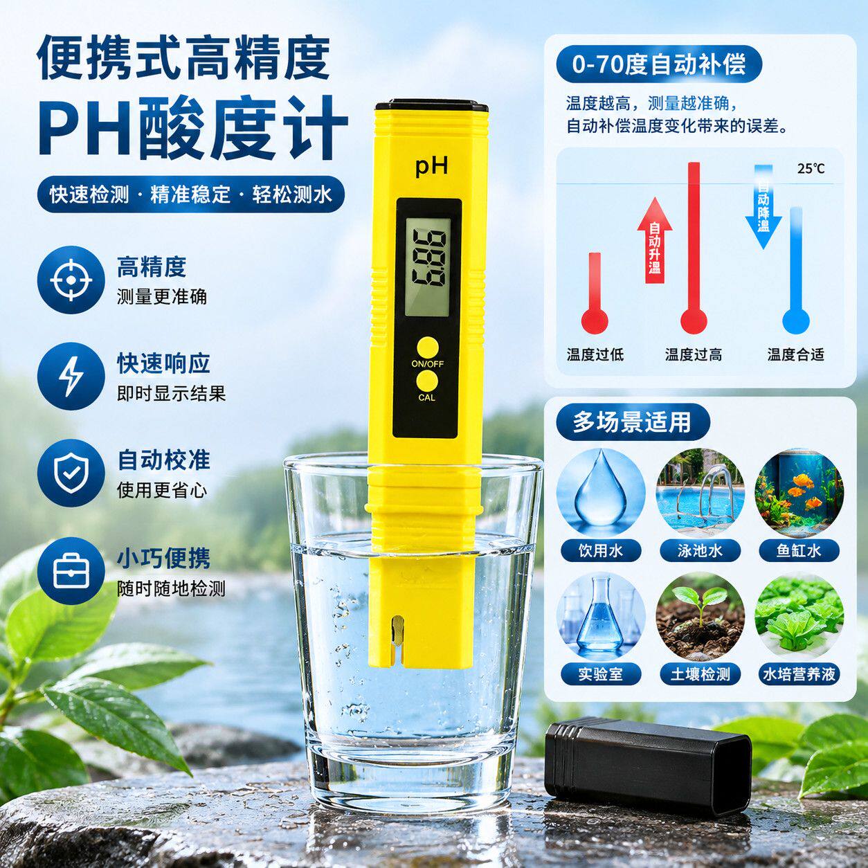 高精度酸碱度 PH 测试笔便携式酸度计鱼缸饮用水水质 PH 监测仪表