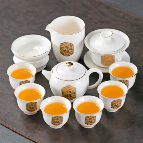 中国白金福功夫茶具描金q陶瓷泡茶盖碗茶壶整套泡茶器高档礼盒送