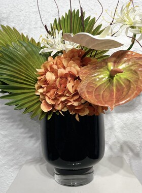 迦南设计师现代简k约橙色彷真花艺样D板间售楼处茶几餐桌装饰品摆