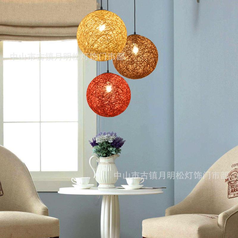 现代简约麻球吊灯个性创意咖啡厅奶茶店圆鸟巢田园蜡烛藤艺餐厅