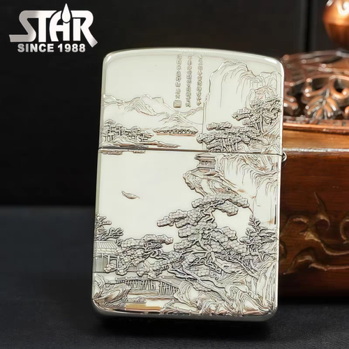 s41白铜浮雕山水煤油打火机白铜煤油机
