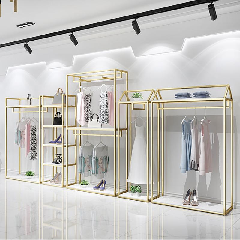 服装店展示架落地式组合男女装西装高柜货架童装陈列架金色挂衣架