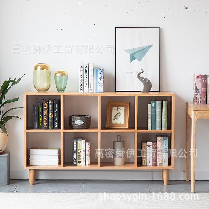 橡木书架落地实木格子柜日式书柜隔断置物架简约客厅展示收纳柜