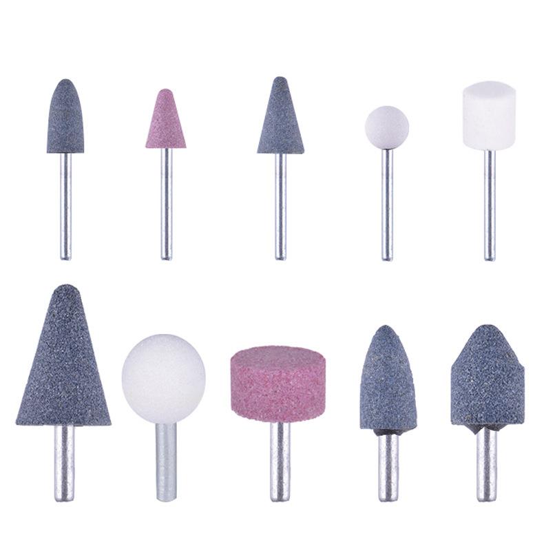 白刚玉铬钢玉棕刚玉带柄砂轮磨头电磨头电动打磨头砂轮异型10件套