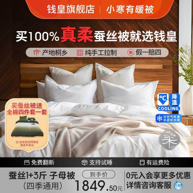 钱皇100%桑蚕丝被 保暖加厚冬被纯手工秋冬儿童被子被芯四季通用
