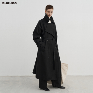双排扣系带 安全感 宽松全棉廓形风衣长外套 NO.04 SHKUCO