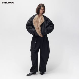 毛毛领撞色皮草进口棉圆领宽松棉服短外套 简约轻盈 SHKUCO NO.5