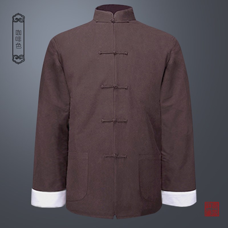 极速中式唐装f男长袖加厚套装中国风男装大码汉服复古禅修居士服