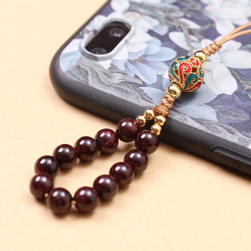 极速天然石c榴石手机挂件手腕挂绳短款手机链挂饰指环水晶挂链复