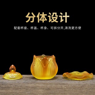 极速供佛水杯小号家用莲花水杯y供奉观音荷花佛杯大号水晶琉璃佛