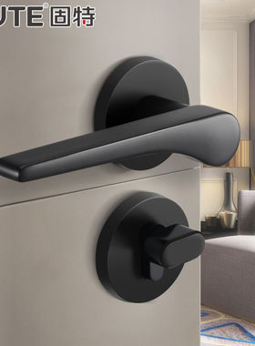 极速厂家GUTE灰色n门锁室内静音卧室金色两件式锁美式实木门把手