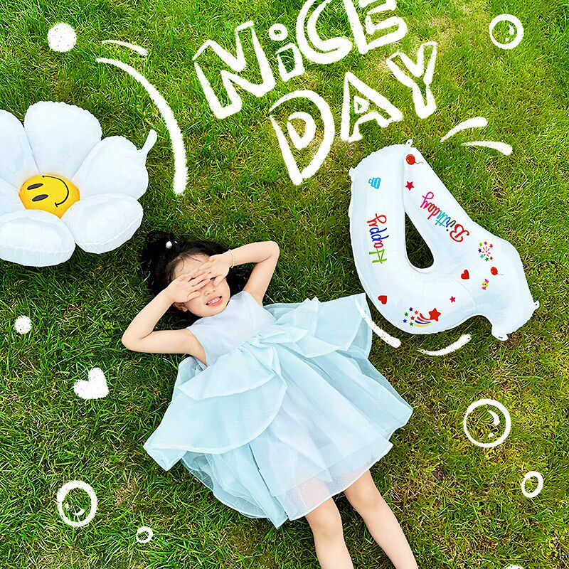 新品2岁生日布置l女孩儿童3宝宝白色数字气球装饰场景派对户外拍