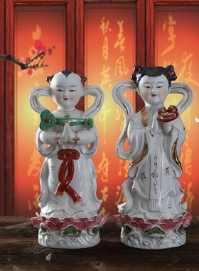 极速陶瓷金童玉女佛像童男童女神像供J奉招财送财童子观音摆件