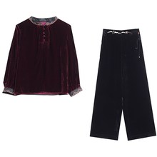 今年流行的漂亮套装阔太太妈妈款女士金丝绒高Q端桑蚕丝上衣两件