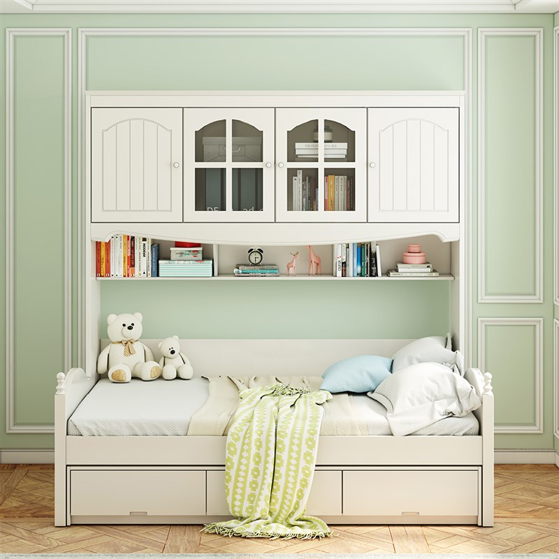 儿童床小户型省空间田园衣柜床一体 1米单人床家用V储物女孩公主