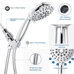 极速Shower Head 6 Modes Function Adjustabl OWater Handheld S