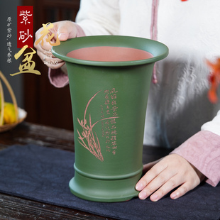 紫砂花盆兰花盆兰草专用盆室内兰花透气盆特价紫砂花盆带托盘