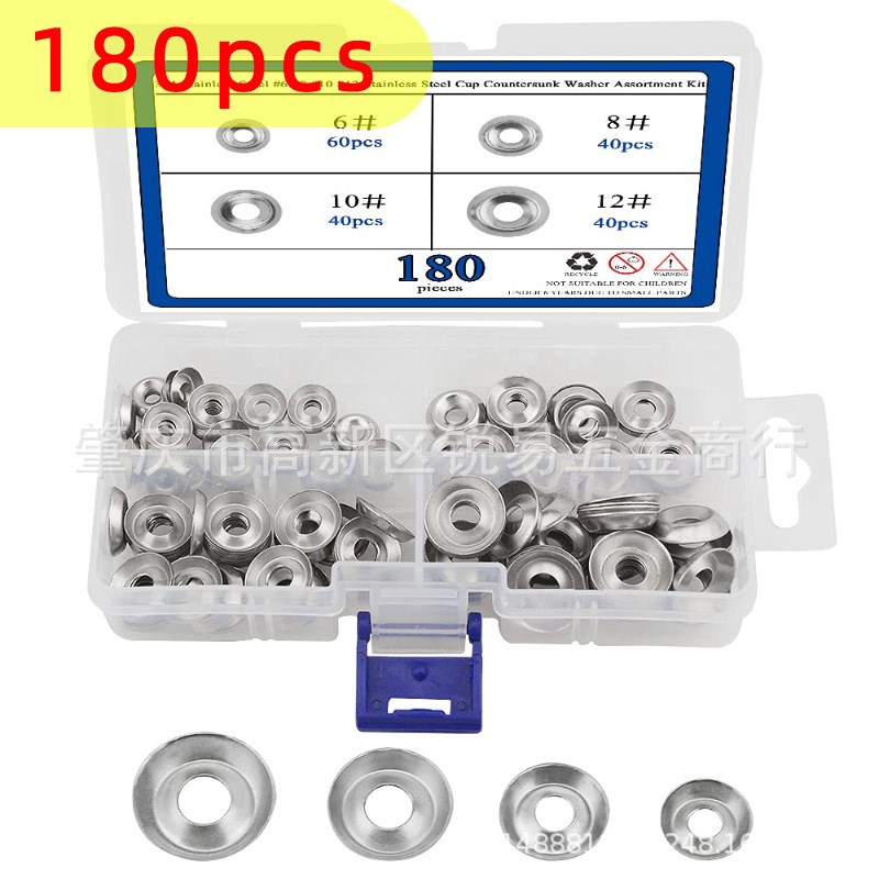 180pcs 304不锈钢沉头螺丝用碗型空心面杯装饰鱼眼垫圈#6#8#10#12