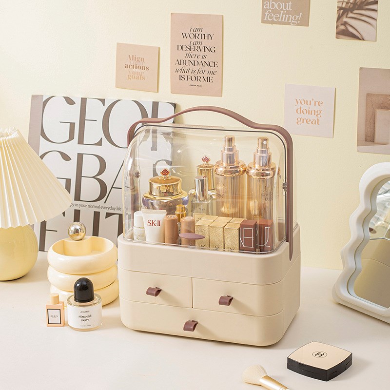 化妆品收纳盒桌面防尘梳妆台大容量高级感护肤品整理箱口红置物架
