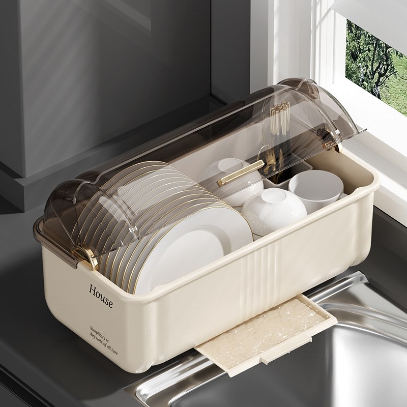 家用厨房碗碟收纳架带盖沥水碗盘架碗柜碗筷子收纳盒双层分格碗架