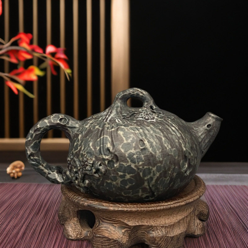豹楣壶7亿年冰碛岩整石雕刻茶壶,矿化水质提升茶汤口感茶壶140cc