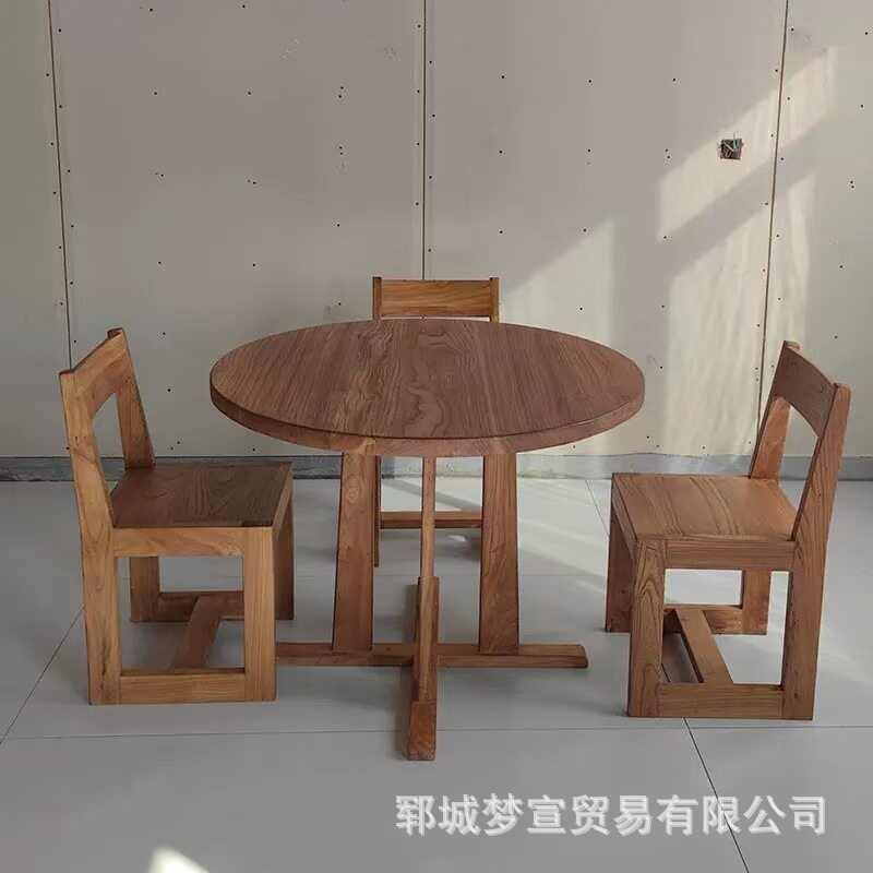 北欧简约实木圆桌民宿会所餐桌咖啡桌洽谈茶桌民谣小酒馆小圆桌