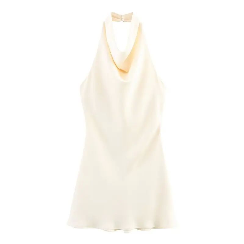 Solid color halter neck sleeveless dress纯色挂脖领无袖连衣裙