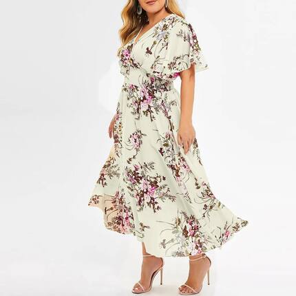 Casual plus-size floral long dress   休闲大码碎花连衣长裙