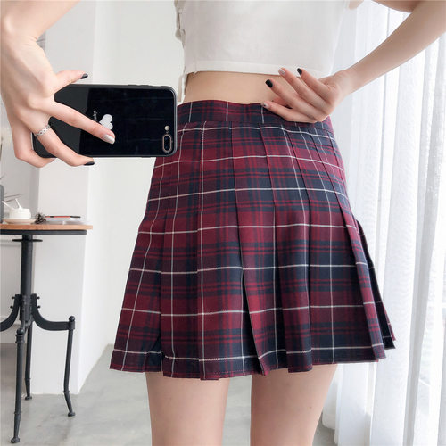 Vintage plaid high waist pleated skirt  复古格子高腰百褶短裙