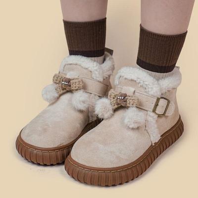 艾米与麦麦冬季加绒加厚厚底雪地靴女白色羊羔毛保暖少女中筒靴子