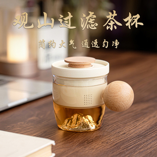 高硼硅耐热玻璃马克杯带盖茶水分离杯办公室个人专用带过滤泡茶杯