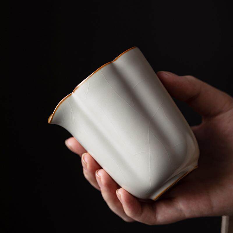 中式手工汝窑茶海公道杯茶具陶瓷分茶器公杯单个仿古汝瓷开片可养
