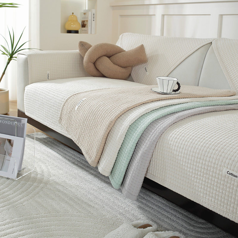 北欧简约纯色沙发垫四季通用坐垫纯棉布艺防滑现代沙发套罩盖布巾