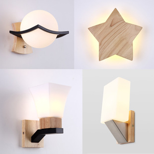 北欧卧室实木壁灯组合宾馆酒店工程木艺日式楼梯室内壁挂式家居