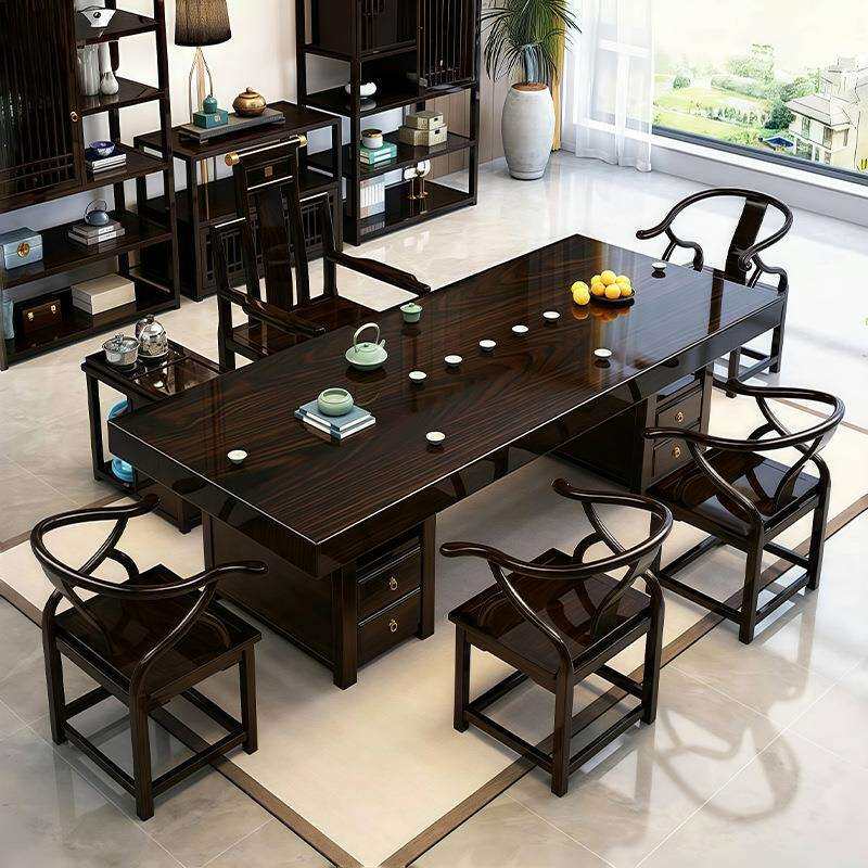 黑黄檀实木茶桌椅组合新中式办公室家用茶台高端茶桌套装一体餐桌