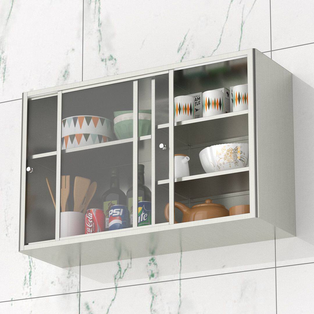 不锈钢推拉门浴室吊柜厨房橱柜移门挂墙壁式储物柜阳台置物收纳柜