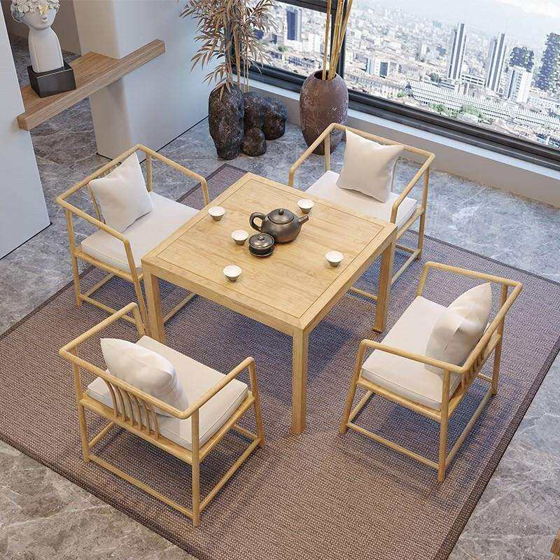 新中式实木茶桌椅组合正方形棋牌桌八仙桌原木家用小户型吃饭餐桌