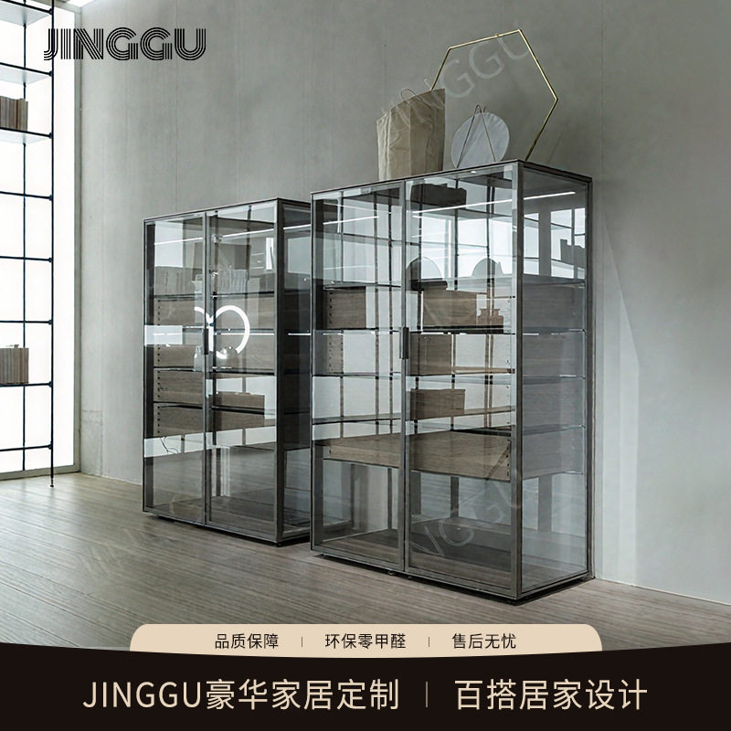 厂家批发铝合金玻璃边柜 房间客厅极简装饰柜 意式极简风展示柜