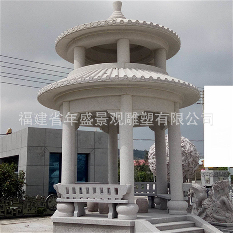 石雕凉亭惠安精雕工艺园林景观凉亭石雕重檐圆形景亭公园休息亭子