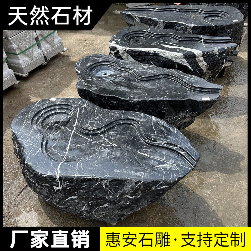 石雕大理石喷泉户外庭院景观流水石钵自循环盆天然石头中式花园