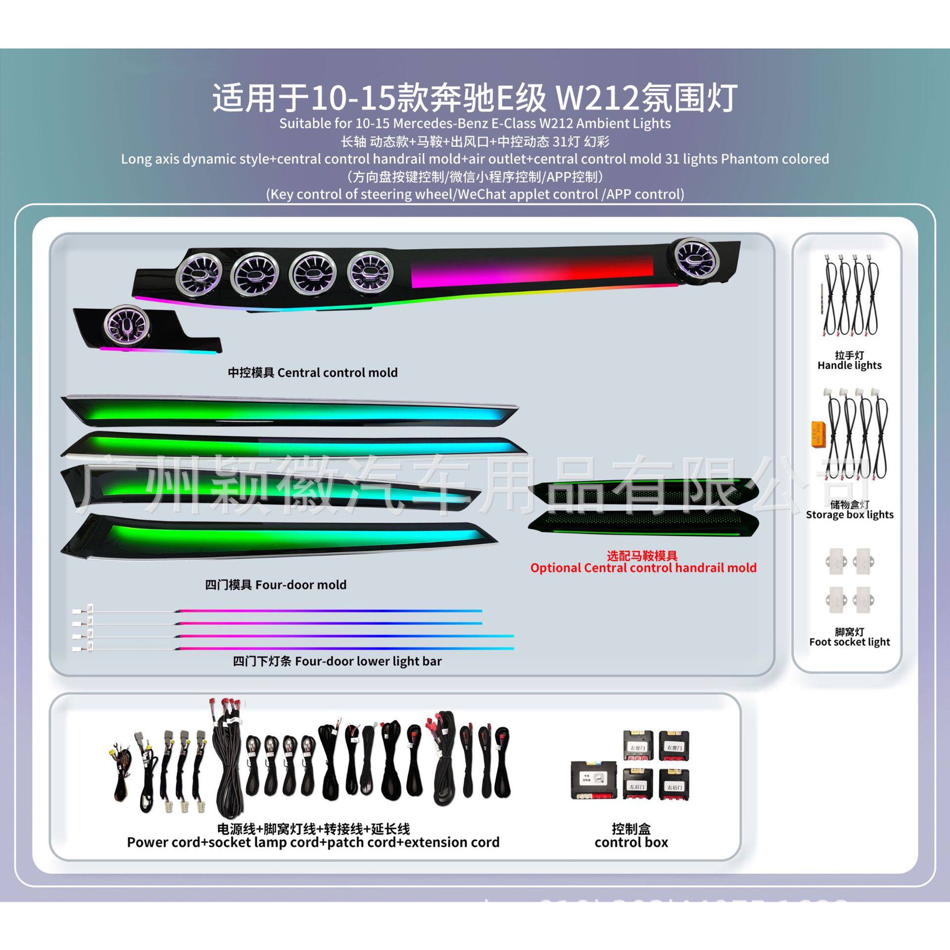 适用于10-15款奔驰汽车气氛灯奔驰E级W212动态光影氛围灯64色模具