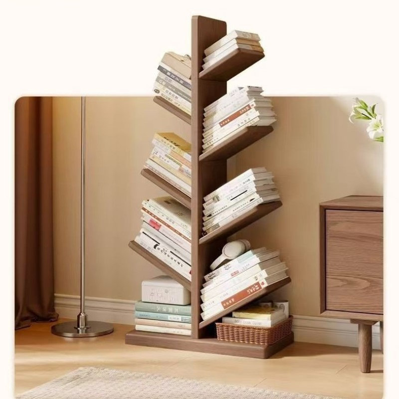 厂家货源实木书架落地置物架家用卧室床头客厅简易树形儿童书柜