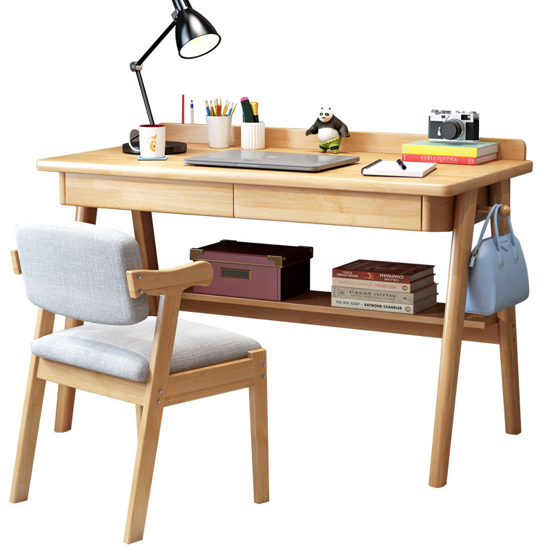 实木日式书桌学生家用儿童学习桌简约简易办公桌写字台式电脑桌子