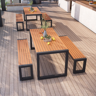 现代简约户外塑木桌椅餐厅外摆长方形餐桌椅组合家用庭院露天桌子