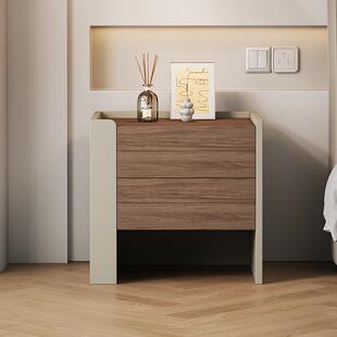 实木床头柜简约现代高级感轻奢床边储物柜新款胡桃木纹床头柜整装