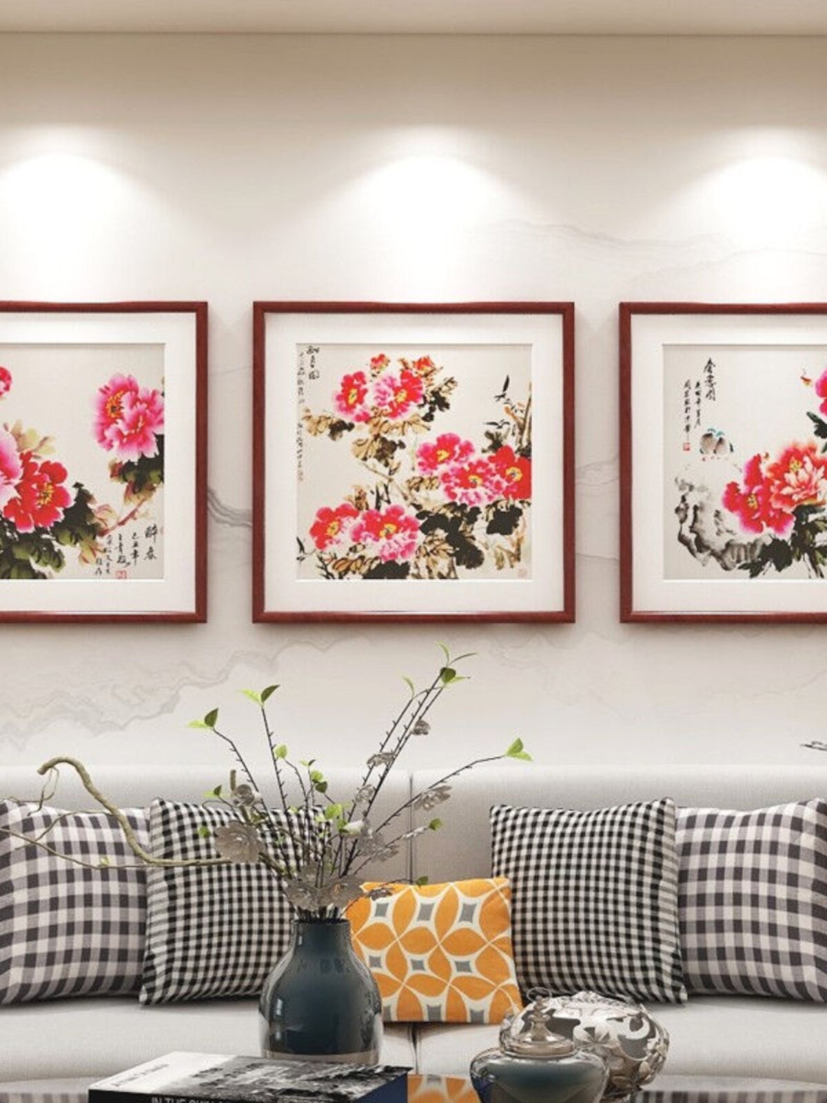 紫腾随轩新中式牡丹花开富贵装饰画客厅餐厅背景墙画卧室床头挂画