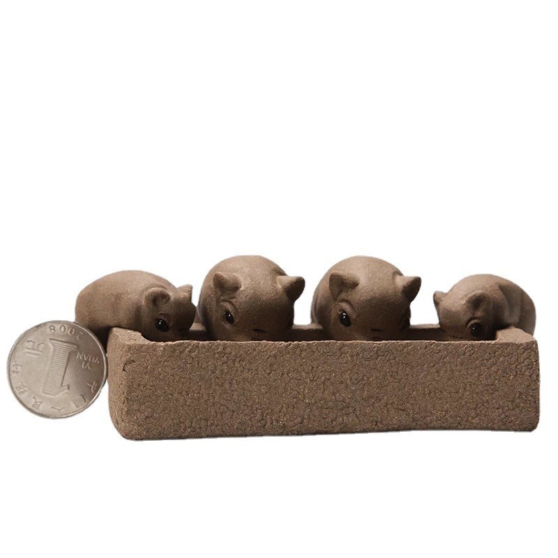 四祇小猪喝f水紫砂摆件小猪摆件小猪茶宠紫砂茶宠猪茶宠