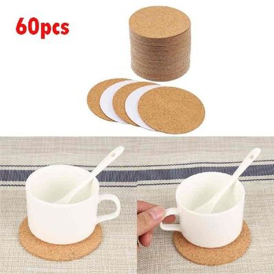 极速60Pcs Handy Round Shape Plain NaturalL Cork Coasters Win
